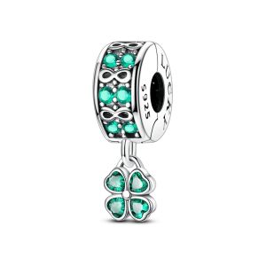 Chất Liệu Bạc 925 Hạt Charm Xanh Cỏ Bốn Lá Vô Hạn Kẹp Cho DIY Trang Sức Vòng Tay Nữ Phù Hợp Với Nguyên Bản