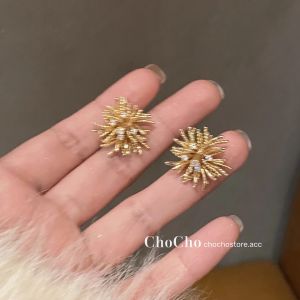 Chocho Korean Style Golden Sparkling Zirconia Ear Studs Unique Elegant Design Fashionable Jewelry Ear Rings Accessory