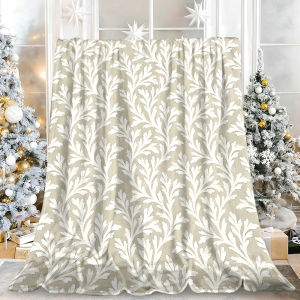 Beast Kingdom | Beige Botanical Fern Flannel Blanket Soft Fuzzy Plush Cozy Warm Throw for Sofa Bed Couch Home Decor Gifts