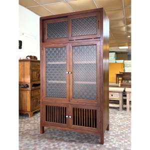 (รอทำ 25 วัน) ตู้กับข้าวไม้สัก ตู้ไม้สัก สูง 180 x กว้าง 100 x ลึก 40 cm. สีเสี้ยนดำน้ำตาล จัดส่งทั้งตู้ ไม้สักแท้ทุกชิ้นส่วน