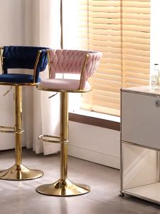 Bar chair Fabric Velvet Stool Adjustable Height Barstool Gold Metal Leg 360° free rotation adjustable lift