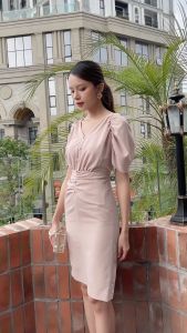 [Voucher 15% MOV 199K cap 100K  Đầm ôm công sở xếp nhún xẻ sau HeraDG thiết kế sang trọng chất liệu Mango cao cấp SDPBC3005