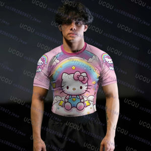 Cartoon Hello Kitty Print Tshirt Men Women jujitsu Gym Jersey Fashion Sportwear Oversize Sports Training Quick Dry Mens Tshirt