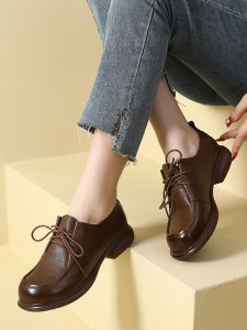 Fashionable Soft Bottom Leather Womens Shoes Large Size Brand New 2024 Trendy Slip-On round Toe Flat Heel Casual Shoes