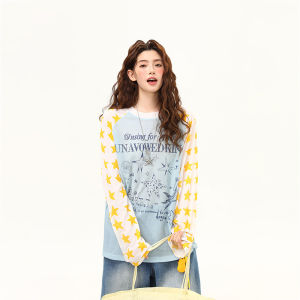 WILDAZI | Vintage Star Print Lightweight Sheer Long Sleeve Blouse
