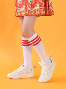 BEIYUEYIXUAN | Cotton Red Stripe Three-Stripe Childrens Over-Knee Socks