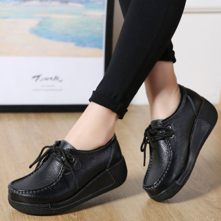 2023 Autumn New Platform Leather Shoes Wedge Women's Shoes Genuine ...