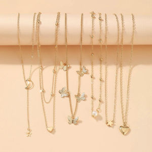 6pcs Necklace European And American Simple Temperament Lovely Atmosphere Star Moon Popular Lady Necklace Set For Women