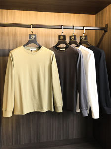 Custom Knitted Skin-friendly Material Long Sleeve round Neck T-shirt for Men Breathable Basic Versatile Cotton Urban Fashion