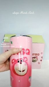Ly Giữ Nhiệt Gấu Dâu Lotso Bear 500ml Kèm Ống Hút Và Túi Đựng (Mẫu Mới 2023)