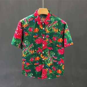 Mens Red Northeast Big Flower Printed Shirt Summer Clothing Colorful Shirt Summer Ethnic Style Ice Silk Short Sleeve Mens Clothing