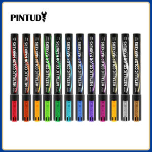 DSPIAE MKA 12Pcs/Set Super Metallic Marker Brush Pens Environment-Friendly Water-Based Soft Head in Red Blue Green Gold Colors