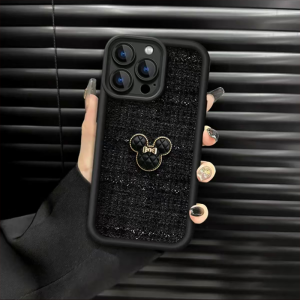 Fall Winter Small Fragrance Style Mickey Diamond Grid Cloth Art Suitable for Apple 16Promax Huawei Mate60Pro Nova13 Women P70 Simple Reno12 Luxury Vivox200 Protective Phone Case