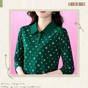 HUAXUNRAN | Spring & Autumn Fashionable Long Sleeve T-shirt for Plus Size Women with Print and Polo Collar