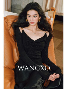 WANGXO | Đồ Len Chất Liệu Xước Bóng Starlight Cổ Drape Pháp