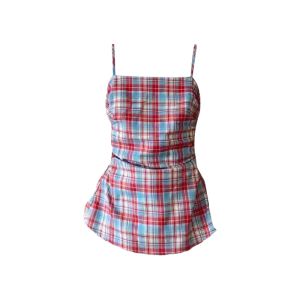 YUEZHONGWEI | Áo vest không tay màu đỏ kẻ caro kiểu Pháp dành cho nữ mùa hè áo khoác ngoài độc đáo đẹp thắt eo ôm vừa vặn gợi cảm