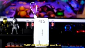 Awei P189K 10000mAh Powerbank with AC Plug 22.5W Fast Charging Power Bank Built-In Cable Bank Kuasa Awei Powerbank