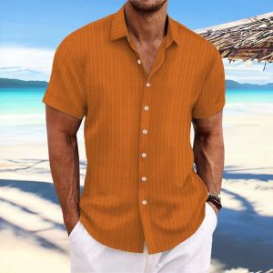 Casual Striped Short Sleeve Mens Shirt Top Loose Fit Youth Summer Fashion Basic Color Block Design Versatile Casual Wear