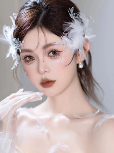 Ashiwei Retro White Feather Lace Embroidery Bridal Hair Accessories High-End Fashionable Japanese and South Korean Style