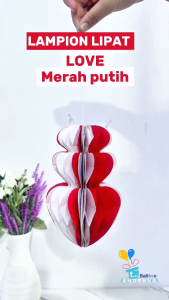 Lampion Lipat Love Merah Putih Dirgahayu 17 Agustus Dekorasi Gantungan HUT RI Honey comb Pompom Hati