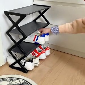 IKEA ชั้นวางรองเท้า ชั้นวางรองเท้ารูปตัว อเนกประสงค์ 4ชั้น ชั้นวางรองเท้าแบบชั้น ประกอบ วางรองเท้ารูปตัว สีเท่า Stainless Shoe Rack พร้อมส่ง