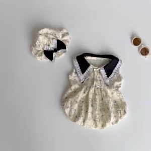 BD262 Bodysuit áo liền quần xô muslin RIOKIDS quần áo cho bé gái sơ sinh đầy tháng đi chơi