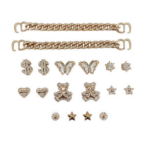 18pcs Sparkling Chain Cute Bear Dollar Charms For Crocs Shoe Decorations For Clogs Bogg Beach Bag Party Gift Idea