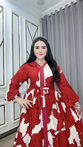 Baju Gamis Wanita Anarya Katun Rayon Pakaian Busui Resleting Kra V Lengan Terompet Karet Pinggang Tali Pinggang Potongan Mayung Nyaman Harian Ld 110 Pb 138