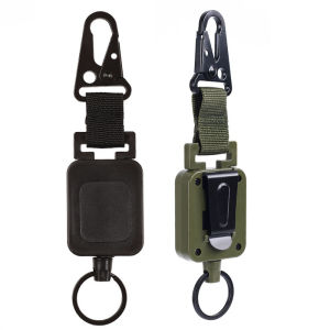 60cm Duty Metal Retractable Carabiner Keychain Belt Outdoor Reels Eagle Beak Buckle Reinforced Steel Wire Easy Pull Back Clip