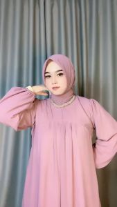 Manda Dress Gamis Set Hijab Full Furing Baju Wanita Muslimah Terbaru Pesta Lebaran