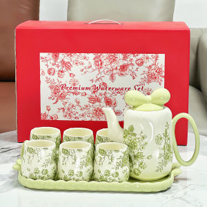 French Style Ceramic Tea Set Afternoon Tea Cups Tea Pot for Guest Home Use Living Room Decorative Water Pot Moving New Home