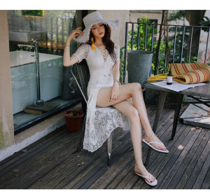 ชุดว่ายน้ำแฟชั่นผู้หญิง - 2 สี (ดำ/ขาว) รุ่น 0245 - ผ้าคลุม