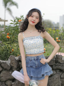 Lingyan French Style Floral Small Sling Vest Womens Inner Wear Short Spring and Autumn Lace Pure Desire Short Top Womens Outer Wear