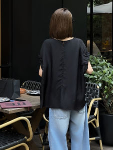 Elegant Boss Zhou Summer New Elastic Sleeve Back Button Texture Top Womens Straight Cut Acetate Fiber T-Shirt UV Protection