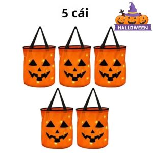 Xô Đựng Kẹo Halloween Phát Sáng Có Tay Cầm Túi Đựng Kẹo Phát Sáng Trong Bóng Tối Có Thể Tái Sử Dụng Dành Cho Trẻ Em Và Người Lớn Chất Liệu Vải Không Dệt Dùng Làm Quà Tặng Trong Các Bữa Tiệc