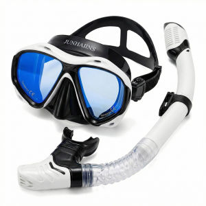 Professional Snorkel Mask Set for Adults With Dry Snorkel 180° Panoramic Anti-Fog Tempered Glass Leak-Proof Diving Goggles