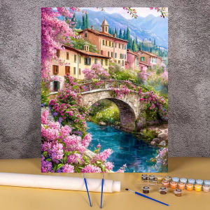Diy Oil Painting By Numbers Seaside Town Picture with Paint Coloring By Number on Canvas for Living Room Home Decor Landscape