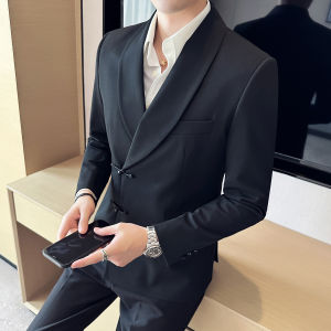 Elegant Mens Tailored Suit Jacket with Wind Button Casual Business Formal Dinner Party Handsome British Style Two-Piece Suit