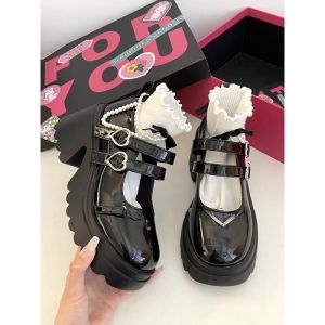 Sweet Cool Heart Mary Jane Shoes Womens Spring 2024 New Style Dark Theme Thick Bottom Heightening Small Leather Shoes