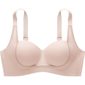 Aimo | Earsey Womens Underwear Seamless Anti-Sagging Gathered Small Chest Appears Larger New 2025 Bra Nylon Smooth V-Neck Fixed Strap