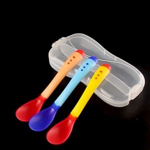 Sendok Makan Bayi / Sendok Garpu Sensor Panas Silikon / Peralatan Makan Bayi R577