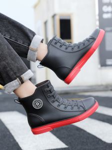 Giày Đi Mưa Nam Mùa Xuân Thu Dày Chống Nước Đế Cao Su Màu Trơn Thời Trang Thường Ngày Làm Việc Chống Mài Mòn