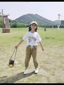 ชุดเด็กผู้หญิง เวอร์ชั่นเกาหลี หลวม สาววัยกลางคน แขนสั้น ชุดลำลองสองชิ้น เสื้อผ้าสาวๆ