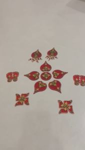 Kundan Studded Acrylic Shubh Labh Lakshmi Feet Swastik Stickers and Rangoli Set- Pack of 13 pcs