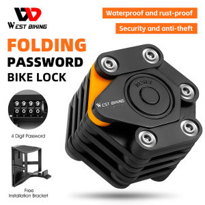 WEST BIKING Khóa xe đạp 4 chữ số mật khẩu xe đạp có thể gập lại khóa chống trộm Khóa Xích bảo mật cao khoan kháng xi lanh khóa