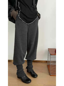 Loose Womens Sporty High-Waisted Wide Leg Casual Pants Cuffed Sheep Leg Design Comfortable Lazy Long Trousers