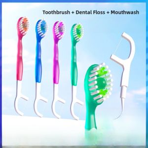 Portable Travel Soft Bristle Toothbrush Disposable No Rinse Mini Cleaning Set Easy to Use Dental Floss Brush for Adult Oral Care
