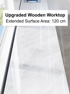 YOYO Faux Marble Storage Workbench Kitchen Cabinet with Wooden Panel Kitchen Floor Workstation Multi-Functional Storage Sideboard with Doors