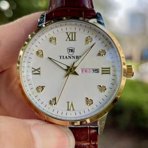 นาฬิกาข้อมือผู้ชายแบบอัตโนมัติ ทองคำ เพชร หนัง น้ำหนักเบา ทนทานต่อการสัมผัสกับน้ำ สายรัดแบบหนังสังเคราะห์