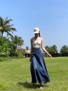 Bigsize 6XL rok korean style panjang rok jeans wanita Jumbo Biru rok stretch highwaist fashion